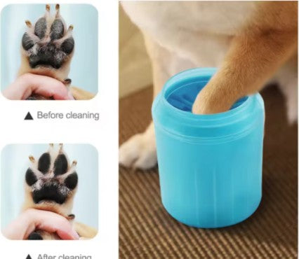 Antes y despues: pata de perro sucia y limpia tras usar el vaso Limpo