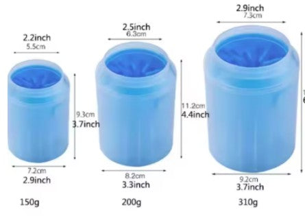 Comparativa de tallas S, M y L del vaso Limpo con medidas y pesos